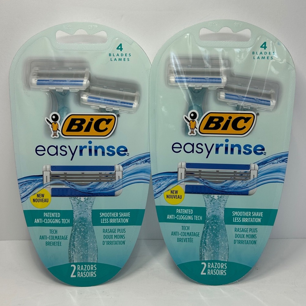 BIC EasyRinse 4 Blade Disposable Razors 2 Count Pack of 2 Total 4 Razors Blue